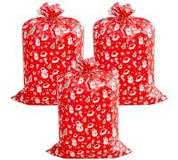 CREATCABIN 3Pcs Extra Large Bags Jumbo Large Bags with Tag and String Giant Christmas Sacks Wrapping Rectangle Plastic for Xmas Presents Huge Big Gifts 56 x 36 Inch Red