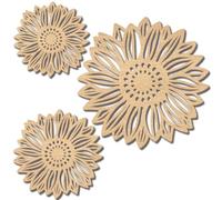 CREATCABIN 3Pcs Flowers Wood Wall Decor Wooden Sunflower Wall Art Decoration Hanging Set Hollowing Out Round Flower Sculpture Laser Cut Wooden Sign Ornament for Home Bedroom Gallery Office