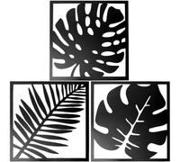 CREATCABIN 3Pcs Leaf Mirror Wall Decor Stickers Acrylic Mirror Decals Removable Mirror Art Mural Square Wall Decals Set for DIY Home Living Room Bedroom Background Wall Decoration 7.4 x 7.8Inch Black