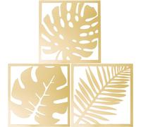 CREATCABIN 3Pcs Leaf Wall Mirror Stickers Acrylic Mirror Art Mural Square Wall Mirror Decal Decor Sticker Set Detachable for DIY Home Living Room Bedroom Wall Decoration 7.4 x 7.8Inch Golden