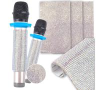 CREATCABIN 3Pcs Mic Handle Cover Rhinestone Microphone Sleeve Self-adhesive Bling Crystal Sheet Stickers Glitter Diamond Gems Wireless Mic Body Covers for Disco Stage Party TV Show Scrapbook 7.9x4.7in
