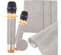 CREATCABIN 3Pcs Microphone Handle Sleeve Cover Self-adhesive Bling Rhinestone Sheet Stickers Glitter Crystal Wireless Mic Handle Covers for Disco Stage Party TV Show Car Shoes Scrapbooking 7.9x4.7inch