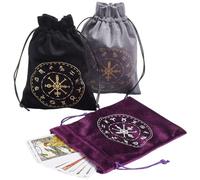 CREATCABIN 3Pcs Tarot Cards Bags Velvet Pouch for Tarot Drawstrings Bags Tarot Cards Dice Holder Pouches Bags Twelve Tonstellations Jewelry Storage Wrap Bags for Crystals Witchcraft Divination 5x7Inch