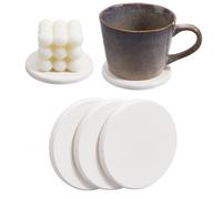 CREATCABIN 3Pcs Water Absorbent Diatomite Coasters Round Diatomaceous Earth Tray 3.9" White Quick Dry Stone Soap Dish Holder Toothbrush Bath Stone Mat for Kitchen Counter Cups Drinks Bottles Plants