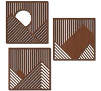 CREATCABIN 3Pcs Wood Line Wall Decor Wooden Geometric Wall Art Decoration Hanging Set Hollowing Out Artwork Modern Mountains Sculpture Laser Cut Wooden Sign Ornament for Home Bedroom 11x11Inch-Coffee