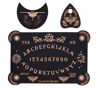 CREATCABIN 3Pcs Wooden Spirit Board Kit Tarot Card Stand Holder Moth Divination Board Set with Planchette Black Altar Card Display Stand Rectangle Talking Board for Witch Board Divination Tools