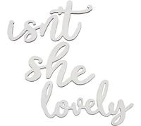 CREATCABIN 3Pcs Word Sculpture Wood Sign Wooden Kitchen Laser Cutout Unfinished Slices Wood Crafts DIY Wall Sign Ornaments Art for Personalized Front Door Kitchen Home Wall Decor-Isn't She Lovely