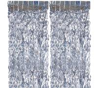 CREATCABIN 4 Pack Foil Fringe Curtain Backdrop Silver Metallic Wavy Tinsel Foil Fringe Curtains Streamers Photo Booth Backdrop for Birthday Christmas Holiday Celebration Bachelorette Party 3.3x6.7FT