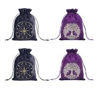 CREATCABIN 4 Packs Tarot Bag Tree OF Life Tarot Deck Holder Storage Bag Pouches Holder Rune with Drawstrings Large Capacity for Tarot Card Crystal Jewelry Gift Halloween 7x5.1 Inch Black Purple