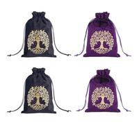 CREATCABIN 4 Packs Tarot Storage Bag Thick Velvet Packing Pouches Tree of Life Symbol Drawstring Bag Black Protective Card Board Game Embroidery for Tarot Dice Card Jewelry Crystal Pouch 7x5.1 Inch