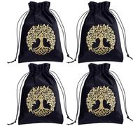 CREATCABIN 4 Packs Tree Of Life Tarot Card Bag Tarot Card Packing Pouches Thick Velvet Drawstring Bag Black Protective Card Board Game Embroidery for Tarot Dice Card Jewelry Crystal Pouch 7x5.1 Inch