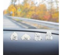 CREATCABIN 4 Pcs Cute Polar Bear Car Rearview Mirror Accessories Mini Car Dashboard Decorations Car Interior Decorations Resin Car Animal Ornament Gifts with Sticker for Home Office Desk Decor White