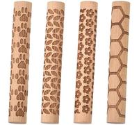 CREATCABIN 4 Pcs Wooden Clay Texture Rollers Clay Modeling Pattern Rollers Kit Pottery Stamp Roller Tools Paw Hexagon Leave Flower Rolling Pin Handmade Craft Art for Ceramics Painting DIY 3.94 Inch