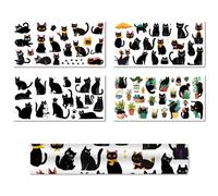 CREATCABIN 4 Sheets Black Cat Rub on Transfers for Furniture Crafts Rub On Transfer Stickers Pot Plants Transfers Vintage Decals Waterproof for Wood Fabric Journals DIY Craft Home Decor 11.8x5.9Inch