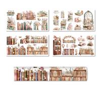 CREATCABIN 4 Sheets Books Rub on Transfers for Furniture Crafts Bookshelf Rub On Transfer Stickers Flower Stickers Transfers Vintage Decals Waterproof for Wood Fabric DIY Craft Home Decor 11.8x5.9Inch