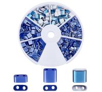 CREATCABIN 400Pcs 2 Hole Half Tila Beads 3 Style Mix Glass Seed Beads Rectangle Opaque Square Tila Bead Mini Lustered with Container for Craft Bracelet Necklace Earring Jewelry Making Blue 2mm 5mm
