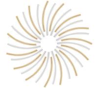 CREATCABIN 40Pcs 24K Gold Plated Curved Tube Beads Noodle Beads 925 Sterling Silver Plated Brass Sleek Long Large Hole Spacer Connectors Bulk for DIY Jewelry Making Bracelets Necklaces Findings 30x2mm