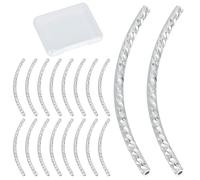CREATCABIN 40Pcs Curved Tube Beads 925 Sterling Silver Plated Brass Noodle Beads Sleek Long Large Hole Spacer Connectors Bulk for DIY Wrist Anklet Jewelry Making Bracelets Necklaces Findings 30x1.5mm