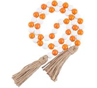 CREATCABIN 42 Inch Wood Bead Garland Decor Rustic Country Farmhouse Boho Home Orange White Wooden Beads Tassel Wall Hanging Ornaments for Coffee Table Wall Shelf Tray Vase Living Room Bedroom
