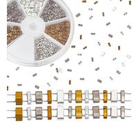 CREATCABIN 420Pcs 2 Hole Half Tila Beads 6 Styles Mix Glass Beads Square Rectangle Mini Opaque with Plastic Container Color for Craft Bracelet Necklace Earring Jewelry Making(Metallic Colors)