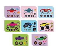 CREATCABIN 48 Sheets 8 Styles Monster Truck Make Your Own Stickers Cartoon Make A Face Car Sticker Self Adhesive Decals for Monster Truck-Themed Birthday Party Decorations Favors Supplies
