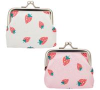 CREATCABIN 4Pcs 2 Colors Kiss Lock Wallets Mini Change Purses Coin Pouch Cloth Strawberry Pattern Tiny Coin Wallet Key Card Holder Clutch Purse for Women Travel Pink White 3.5 x 3.4 Inch