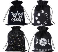 CREATCABIN 4Pcs 4 Styles Moon Phase Tarot Card Bag Pentagram Tarot Storage Thick Velvet Tarot Card Package Tarot Card Drawstring Pouch Jewelry Deck Oracle Cards Fortune Telling Card 7.08x5.11Inch
