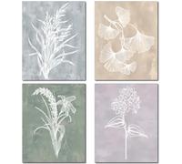 CREATCABIN 4Pcs 4 Styles Plant Wall Art Canvas Wall Prints Plants 7.9" x 9.8" Cloth Boho Leaves Flower Poster Picture Painting Walls Arts Decoration Print for Home Living Room Kitchen Bathroom