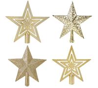 CREATCABIN 4Pcs 4 Styles Star Plastic Christmas Tree Topper 3D Star Topper Ornaments Decorations Hollow with Golden Snowflake Projector for Christmas Tree Party Decoration Display 5.19x6.69 Inch