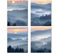 CREATCABIN 4Pcs 4 Styles Sunset Wall Art Mountain Canvas Prints 7.9" x 9.8" Cloth Mountains Scenery Poster Picture Painting Boho Walls Arts Decoration Print for Home Living Room Kitchen Bathroom