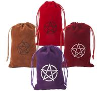 CREATCABIN 4Pcs 4Colors Tarot Cards Bags Velvet Drawstrings Bags Dice Tarot Cards Holder Pouches Pentagram Tarot Jewelry Storage Bag Wrap for Altar Enthusiasts Crystals Dices Witchcraft 4.5x7Inch
