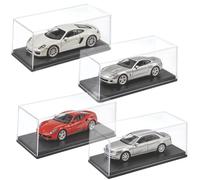 CREATCABIN 4Pcs Acrylic Car Display Case with Black Base Clear Display Organizer Box for 1:64 Scale Model Cars Stackable Dustproof Storage Showcase Boxes for Collectibles Figures 4.17x1.81x1.81in
