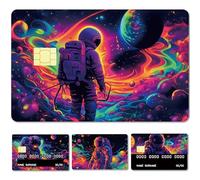 CREATCABIN 4Pcs Bank Card Skin Sticker Astronaut Outer Space Credit Card Cover Decal Waterproof Slim Scratch Proof Removable Debit Card Stickers for Key Transportation Cards Friends 3.3 x 2.1inch
