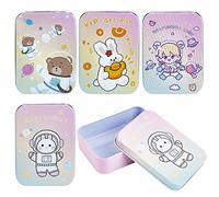 CREATCABIN 4Pcs Cartoon Metal Tin Box Gift Card Holder Rectangular Tinplate Box Containers Christmas Small Wrap Boxes with Lids Hinged Storage Cans for Home Kitchen Candles Jewelry Coin Cake Biscuits