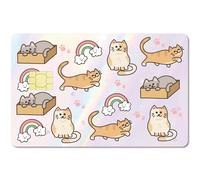 CREATCABIN 4Pcs Cat Card Skin Sticker Rainbow Debit Credit Card Skins Covering Personalizing Bank Card Protecting Removable Wrap Waterproof Slim Proof No Bubble for Key Bank Card 7.3x5.4Inch-Pink