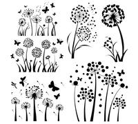 CREATCABIN 4Pcs Dandelion Wall Stickers Flower Stickers Murals Decals Dandelion Butterflies Wall Decor Art Vinyl Wall Decoration Waterproof Removable for Bedroom Office Bathroom Living Room 11.4x8Inch