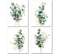CREATCABIN 4Pcs Eucalyptus Botanical Wall Art Tropical Plant Prints Canvas Poster Leaves Picture Boho Wall Decoration Canvas Wall Art Fiber Oil for Home Living Room Bathroom 10x8Inch-Unframed