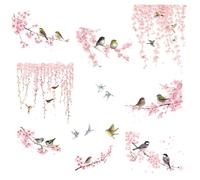CREATCABIN 4Pcs Flower Wall Decals March Cherry Blossom Wall Stickers Decor Floral Wall Art Stickers Peel and Stick Home Waterproof Wall Decor for Living Room Bedroom Nursery Decoration 7.87x11.42in