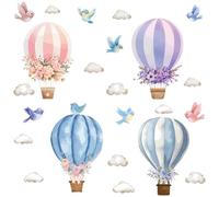 CREATCABIN 4Pcs Hot Air Balloon Window Decals Peel and Stick Wall Murals Cloud Bird Flower Colorful Waterproof Removable Wall Sticker Decoration for Door Refrigerator Bedroom Playroom Nursery