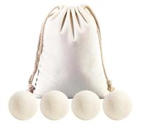 CREATCABIN 4Pcs Laundry Wool Dryer Balls with Cotton Drawstring Bag 2.76 Inch Reusable Natural Fabric Softener Reduces Clothing Wrinkles Felt Crafts Decoration for Laundry Towels Bedding White