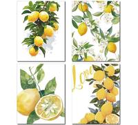 CREATCABIN 4Pcs Lemon Canvas Wall Art Fruit Print Wall Decor Fruit Canvas Poster Decorations Watercolor Rectangle Chemical Fiber Oil Pictures for Kitchen Home Bedroom 10x8Inch-Unframed