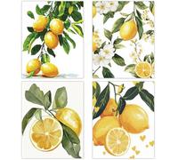 CREATCABIN 4Pcs Lemon Tree Canvas Wall Art Fruit Painting Unframed Abstract Lemon Branch Picture Print Poster Artwork Decoration for Home Kitchen Farmhouse Rustic Signs Wall Decor 8 x 10 Inch