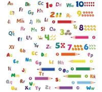 CREATCABIN 4Pcs Letter Number Wall Decals Pencil Wall Stickers Initial Alphabet Fruits ABC Nursery Window Decoration Peel and Stick Waterproof Removable for Study Room Nursery Playroom Preschool Decor