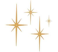 CREATCABIN 4Pcs Metal Star Burst Wall Decor Mid Century Star Decor Gold 8 Pointed Atomic Stars Celestial Wall Art Sculpture Hanging Ornament Modern Home Accents for Bedroom Office Room Decoration