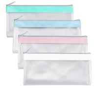 CREATCABIN 4Pcs Money Bags with Zipper Cash Envelopes Money Pouch Clear Bank Deposit Bags Cash Bag Coin Bag Rectangle PVC Zip Lock Bags Pen Holder for Collectors Multi-Purpose Check Wallet 8.6x4Inch