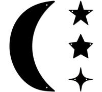 CREATCABIN 4Pcs Moon Stars Wall Decor Metal Moon Wall Art Decor Iron Black Wall Hanging Decor Silhouette for Home Bedroom Living Room Bathroom Kitchen Office Garden Hotel Wall Ornaments