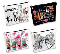 CREATCABIN 4Pcs Nursing Makeup Bags Canvas Cosmetic Bag Waterproof Clutch Bag Polyester Multi Purpose Pencil Case Zipper Pouc, Nursing Heart, 24.5x19x5cm