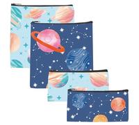 CREATCABIN 4Pcs Polyester Food Storage Bag Reusable Sandwich Pouches Waterproof Washable Cloth Planet Outer Space Design Food Safety School Lunch Pouch Cookie Sleeves for Office Picnic 7x7in 7x3.5in