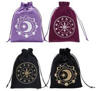 CREATCABIN 4Pcs Purple Black Velvet Storage Bag Tarot Cards Bags Pouches Drawstrings Bags Tarot Cards Dice Deck Holder Pouches Jewelry Wrap Bag for Crystals Witchcraft Divination Supplies 5x7Inch