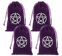 CREATCABIN 4pcs Purple Tarot Drawstring Bag Velvet Storage Bag Package Drawstring Pouch Velvet Jewelry Pouches Mixed Gift Fabric Cloth Bag For Halloween Easter Christmas Thanksgiving Party